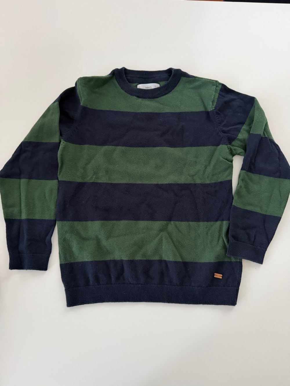 Mango Green and Navy Striped Crewneck Sweater